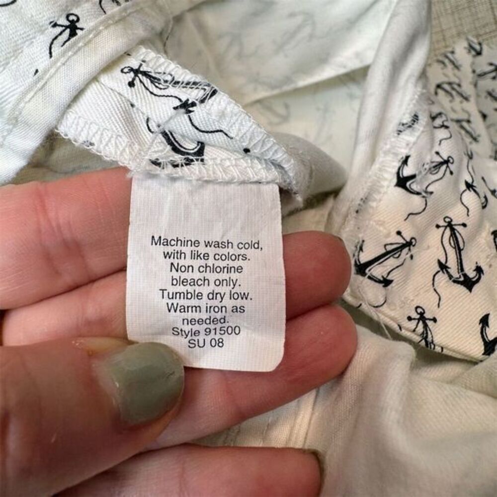 J. Crew Women's White Pants Black Anchor Nautical Pattern Size 8 - Picture 7 of 7